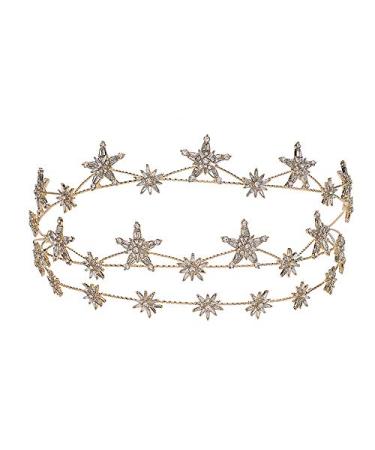 Wedding Crown Gold Star Hair Jewelry Bridal Headpiece woman Rhinestones Crystal Tiaras Bride Party Crowns Wedding Hair Accessories - Buy Online on GoSupps.com