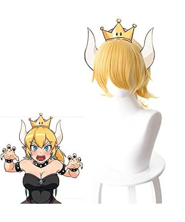 WIG for Super Mario Bowsette | Princess King Boo Ponytail - Blonde Curly Heat Resistant Synthetic Hair Cosplay + Free Wig Cap - Buy Online on GoSupps.com