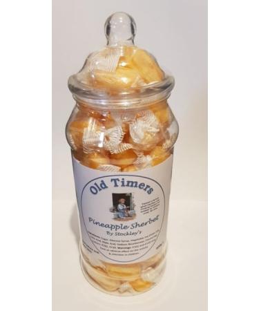 Old Timers Pineapple Sherbet Hard Boiled Sweets by Stockley's in Reusable Victorian Style Jar 600 grams