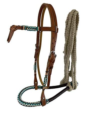 Showman Teal & Brown Rawhide Core Bosal Set w/Cotton Mecate Reins