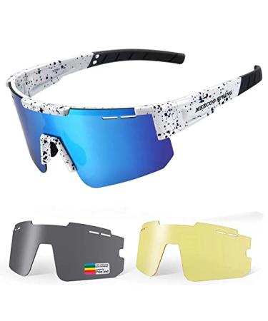 Meecoo Spring Youth Baseball Sunglasses with 3 Interchangeable Lenses,TR90 Material Frame UV400 Protection MTB Bike Glasses White