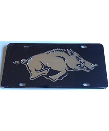 Arkansas Razorbacks Black Silver Mirrored Car Tag - Hogs License Plate