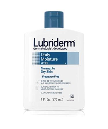 Lubriderm Daily Moisture Lotion 6 fl oz - Hydrating Unscented Body Lotion with Vitamin B5 for Normal to Dry Skin - Non-Greasy & Fragrance-Free - Buy Online on GoSupps.com