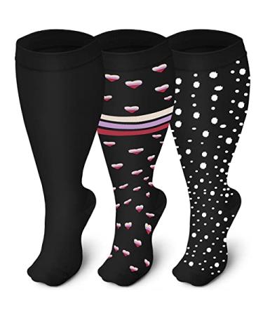Iseasoo Plus Size Compression Socks for Men and Women-3 pairs Wide Calf 20-30 mmHg Knee High Compression Stockings Support for Circulation,Nurses, Running 012 Mix 3X-Large