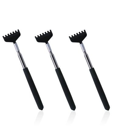 Asymnm 3 pieces of back scratches for itching black portable pull-out stainless steel telescopic massager for adults men women itching relief