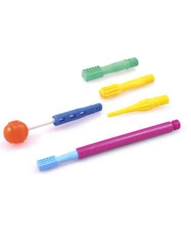 ARK Z-Vibe Vibrator plastic in the Basic Set with 5 attachments including ATC care instructions-introduction to the ARK Z-Vibe oral stimulator sensory vocations in the mouth in language problems (Magenta)