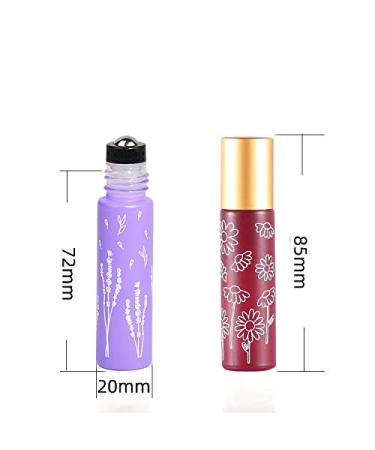 6 Pcs 10ml Glass Roll On Bottles - Stainless Steel Roller Balls - Golden Aluminum Lid - Printed Flower Design - Travel Size Container - Buy Online on GoSupps.com