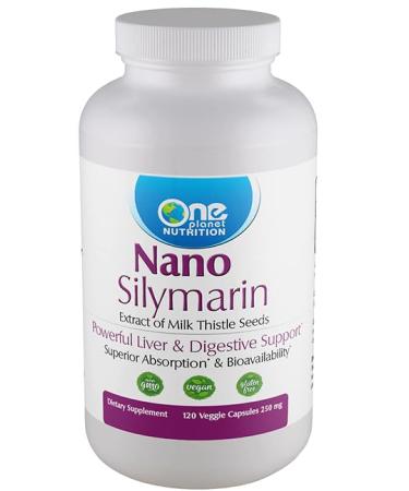 One Planet Nutrition Nano Particle Size Silymarin Capsules 250 mg (120 Count) - Nano Particle Size Milk Thistle Extract for Superior Absorption - Supports Detoxification - Non GMO Vegan Gluten Free