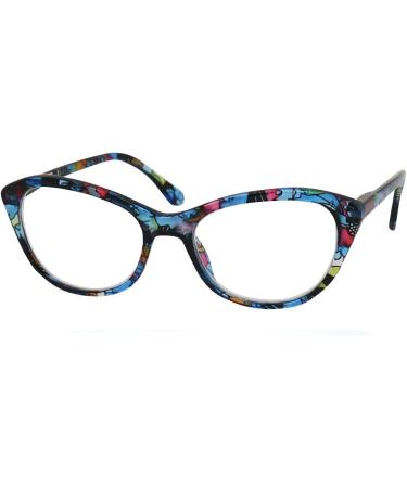 Mini Cat Eye Reading Glasses for Women - Colorful Plastic Frames Floral Pattern 1.0 Diopter Free Case Included - Buy Online on GoSupps.com