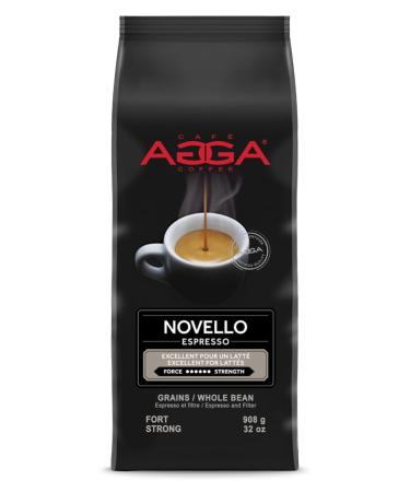 Caf Agga - Espresso Novello - Whole Bean Coffee - Dark Espresso Roast - 100% Arabica Beans - BRCGS & Kosher Certified - Excellent for Latt s - 908g (2 lb)