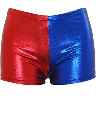 Loxdonz Women's Metallic Shorts Shiny Pants Red Blue Rave Booty Dance Shorts Hot Pants Regular Fit Large Red/Blue