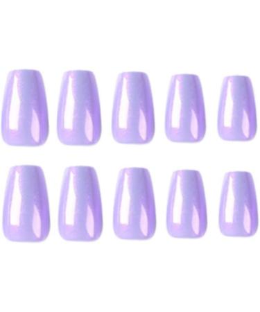 Justotry 24 Pcs Glitter Purple French Press-On Nails for Women - Medium Acrylic Coffin False Nails with Glue - Nail Art - Buy Online on GoSupps.com