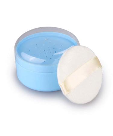 Talcum Powder Puff Box Baby After-Bath Powder Puff Box Empty Body Powder Container with Powder Puffs and Sifter Perfect for Travel Blue