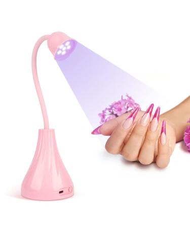 UV LED Nail Lamp, Portable Mini Nail Dryer, 360° Rotatable Hands Free Quick Gel Nail Light, Nail Polish Curing Lamp Machine for DIY Home & Salon Manicure (Pink)