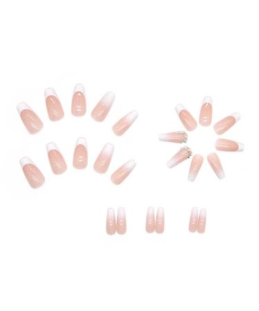 RikView French Tip Press on Nails: Long Coffin White Acrylic Nails with Rhinestones - Buy Online on GoSupps.com