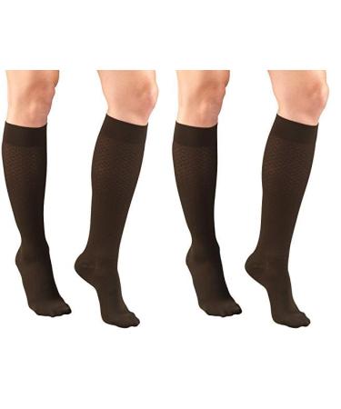 Truform Compression Socks 15-20 mmHg Women's Dress Socks Knee High Over Calf Length Brown Large 1976BN-L (Pack of 2) Womens Socks Brown Diamond Knit Large (1 Pair) (Pack of 2)