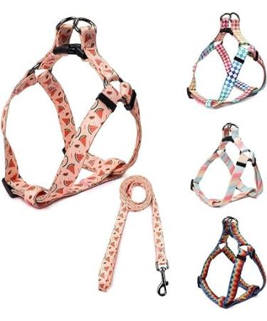 ECHOBTEN-STORE Adjustable soft nylon material harness suitable for daily ourdoor pet travel Suitable for small and medium-sized dogs Product pattern is cute and bright (S Watermelon) Watermelon S