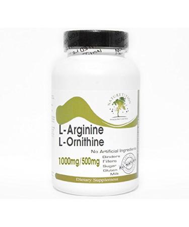 L-Arginine 1000mg and L-Ornithine 500mg 200 Capsules - No Additives Naturetition Supplements