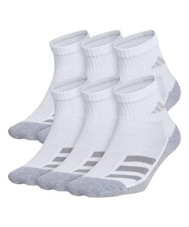 adidas Boys' Youth Cushioned Angle Stripe 6-Pack Quarter Large White/Grey/Light Onix Grey