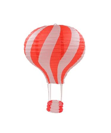 Hanging rainbow hot air balloon paper lantern set ceiling light with paper lantern shadows for school and shopping center hanging decoration (red and white)