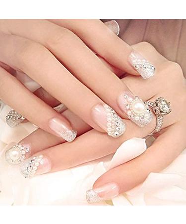 Fairvir Bling Rhinestone Sun Pearl False Nails - Acrylic Fake Nails for Weddings & Birthdays | Elegant Nail Art for Women & Girls - Buy Online on GoSupps.com