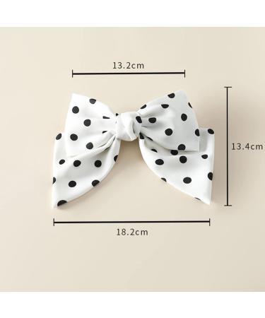 Large Hair Bow Clip Alligator Clips Big Bowknot French Barettes Ponytail Holder - Black White Polka-dots - Buy Online on GoSupps.com