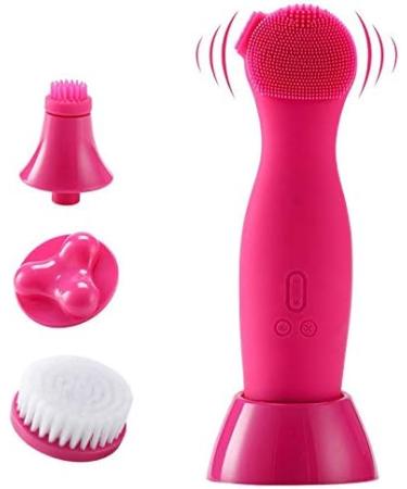 RIYAN 3In1 Silicone Cleansing Brush Deep Cleaning Remove Blackhead Acne Pore Clean Electric Face Cleaner Rose Red - Buy Online on GoSupps.com