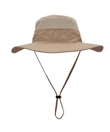 Home Prefer Men's Sun Hat UPF 50+ Wide Brim Bucket Hat Windproof Fishing Hats Milk Khaki