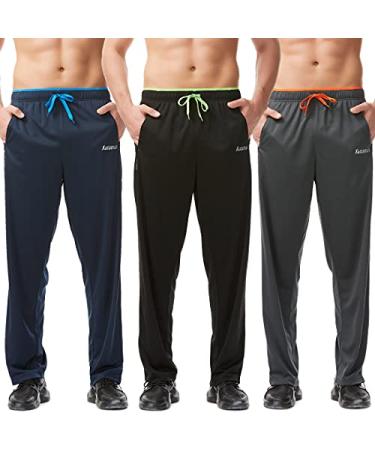 SACUIMAN Mens Sweatpants with Zipper Pockets Open Bottom Athletic Pants for Workout,Running,Training,Jogging,Gym X-Large Bright Series 3 Packs With Zipper