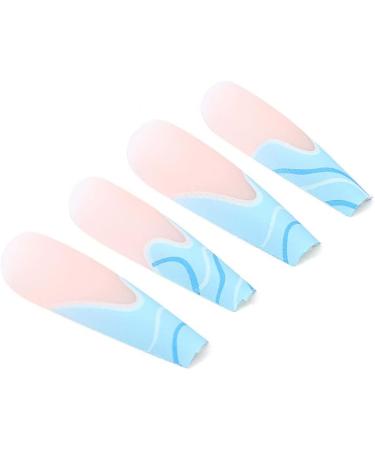 Coffin False Nails Long Fake Nails Wave Line Press on Nails Bellarina Acrylic Stick on Nails 24pcs for Women and Girls (Color : Blue Size : 24 Count (Pack of 1)) 1 count (Pack of 1) Blue - Buy Online on GoSupps.com