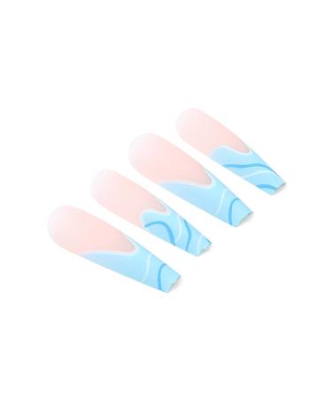 Brishow Long False Nails - Wave Press On Nails 24pcs for Women & Girls (Blue) - Trendy Artificial Nails for Easy Application & Stunning Look - Buy Online on GoSupps.com