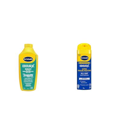 Dr. Scholl's Odour Destroyers Medicated Foot Powder 311 g & Odour Destroyers All day Spray Powder 133 g (Packaging May Vary) Health Personal Care+ 133 g (Pack of 1)