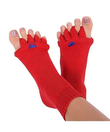 Foot Alignment Socks with Toe Separators by My Happy Feet | for Men or Women | Solid Color Red Large Red L
