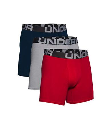 Under Armour Men's Charged Cotton 6 Boxerjock 3-Pack - 1363617-600 - Red/Academy/Mod Gray Medium Heather - 5XL