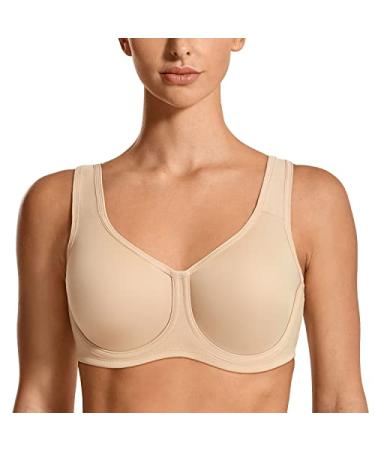 SYROKAN Women's Max Control Underwire Sports Bra High Impact Plus Size with Adjustable Straps 38DD Beige