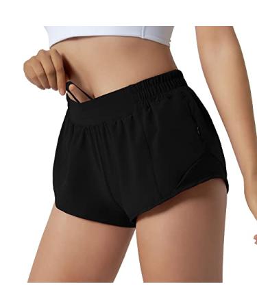 Aurefin Running Shorts for Women,Quick Dry Athletic Sports Shorts Lightweight Active Workout Gym Shorts with Zip Pocket Black Small