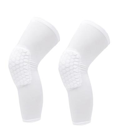 Knee Brace Unisex LengthenedAnti Collision Compression Knee Sleeve Microfiber Fabric Independent Hex Cushion Applicable To Basketball Football Tennis Running (M For M For 160 175CM Height White