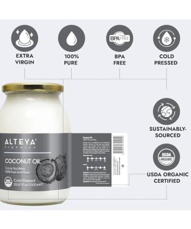 Alteya Organic Extra Virgin Coconut Oil 1000ml - 100% USDA Certified Organic Pure Natural Extra Virgin Coconut Oil (Cocos Nucifera) - Buy Online on GoSupps.com