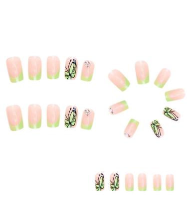 Qyrugcxs French Butterfly False Nails Long Coffin Nail Tip Detachable Press on Nails DIY Manicure Glitter Diamond Nails