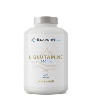 Natural L-Glutamine | 120 Vegetable Capsules 650mg | BEAVERHILL | Amino Acid | Immunity - Intestinal Mucosa - Vitality - Sports Recovery