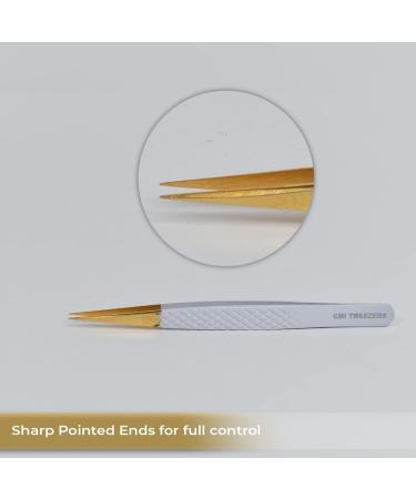2pcs White Gold Pointed Eyelash Tweezers for Lash Extension - Stainless Steel Precision Tweezers for Volume and Classic Lashes - False Eyelash Extension Kit - Buy Online on GoSupps.com