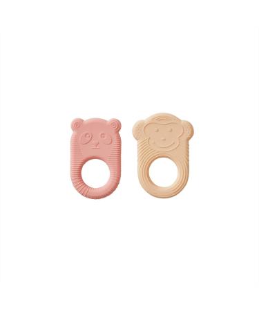 Oyoy Mini Beißring Baby - Nelson & Ling Ling Baby Teethher (Vanilla/Coral) - 2 Set Site Ring for teething in cream/rose made of silicone - baby toothing with Greifring - M107170