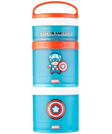 Whiskware Containers for Toddlers and Kids 3 Stackable Snack Cups for School and Travel  1/3 cup+1 cup+1 cup  Captain America Character 1/3 cup+1 cup+1 cup Captain America Character