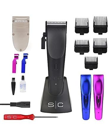 StyleCraft Ergo Professional Microchipped Magnetic Clipper - 5 Guards Charging Stand & 3 Customizable Lids (Black Pink Blue) - International Shipping Available - Buy Online on GoSupps.com