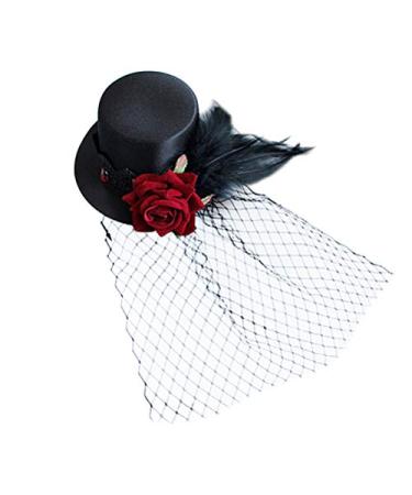 Small Top Hat Black Veil Hair Clip Feather Flower Decor Top Hat Hair Accessories for Masquerade Halloween