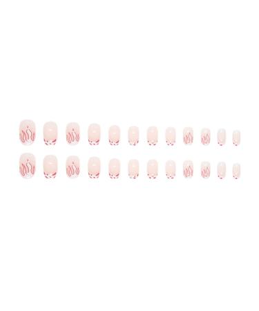 Nail Art Patches Beautiful and Fashionable Nail Patches Finger Decorations Beauty and Decorative Supplies Simple Oval French Manicure European and American Flame Pink and White Sweet Fake Nails R789 French Flame