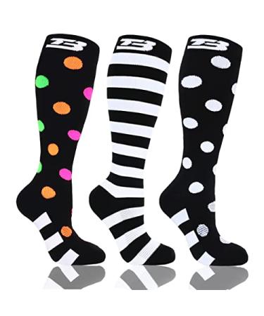 3 PCS Plus size compression socks knee high wide calf 20-30 mmhg 2xl 3xl 4xl 5xl circulation breathable for nurse varices Black and White 3X-Large