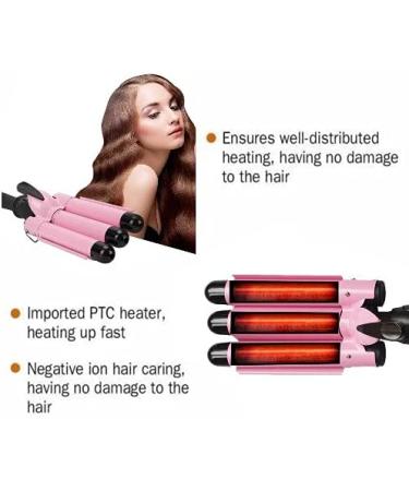 Temperature Adjustable 25mm 3 Barrel Hair Curling Iron Wand - Pink Hair Waver - Buy Online on GoSupps.com