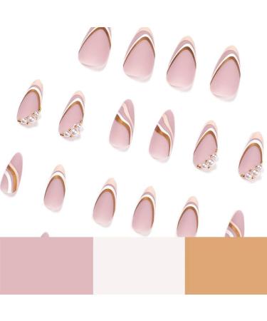 MURISE 24pcs Medium French Pink Press on Nails with Swirl and Pearls | Almond False Nails for Women and Girls - Buy Online on GoSupps.com