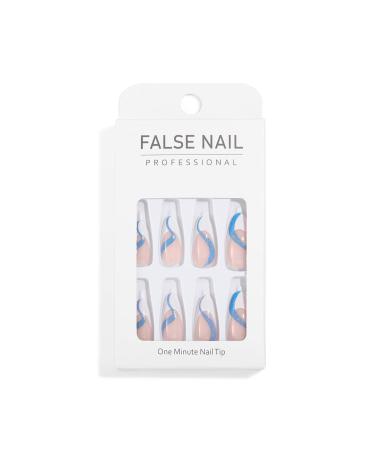 Sethexy Swirl Artificial French Nails | 24 Shiny Blue Acrylic Stick-On Nails for Women & Girls - Buy Online on GoSupps.com